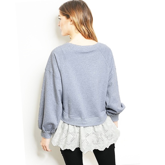 Cotton Jersey Relax Fit Oversized Lace Peplum Top - Picture 2 of 7